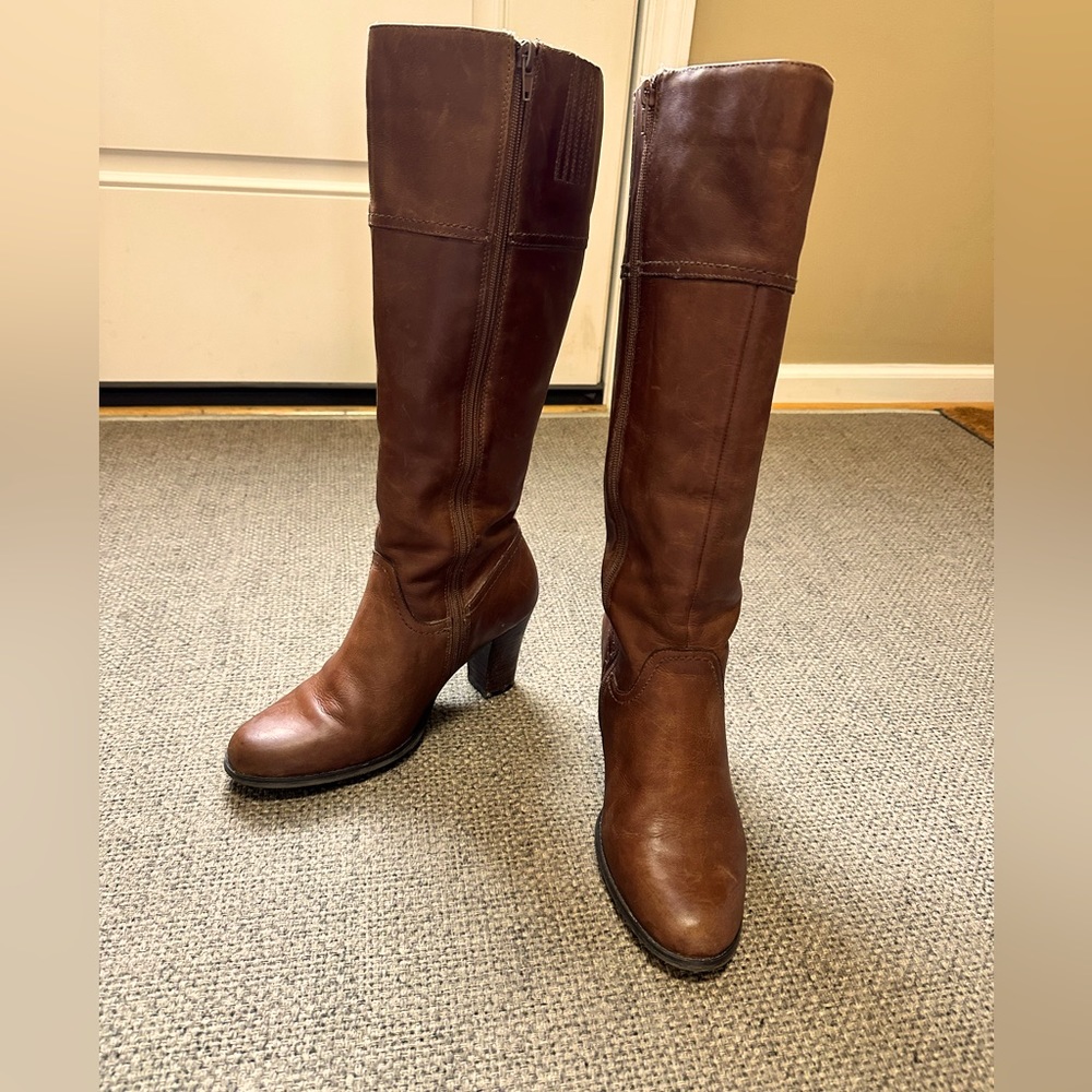 Leather high heel boots. Only worn a handful of times. Unknown brand.